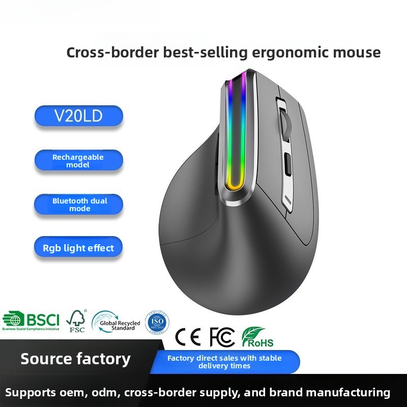 Ergonomic Mouse Vertical - Ergonomiczna mysz pionowa Bluetooth 5.0 RGB