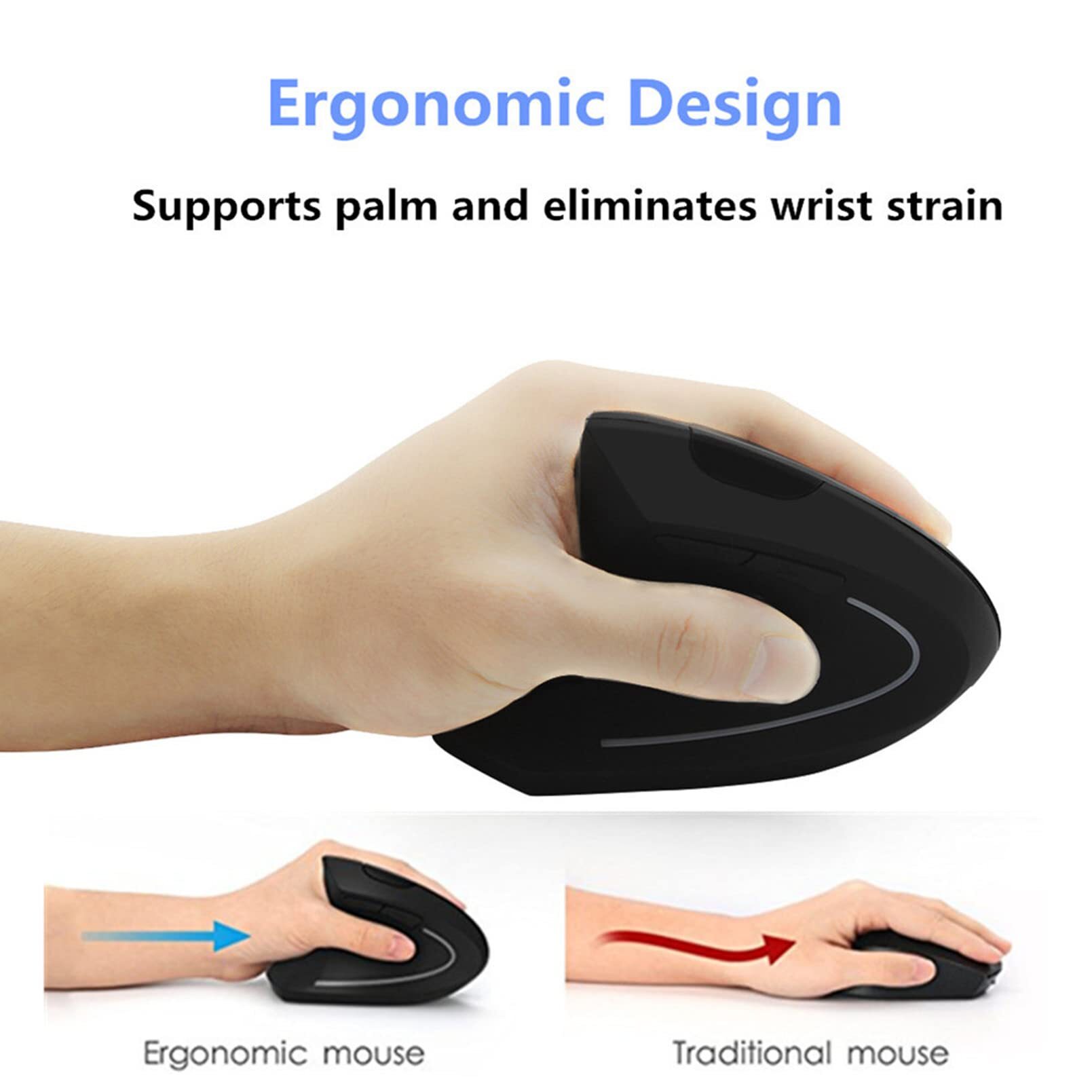 Ergonomic Mouse Vertical - Bezprzewodowa pionowa mysz dla leworęcznych, ergonomiczna,