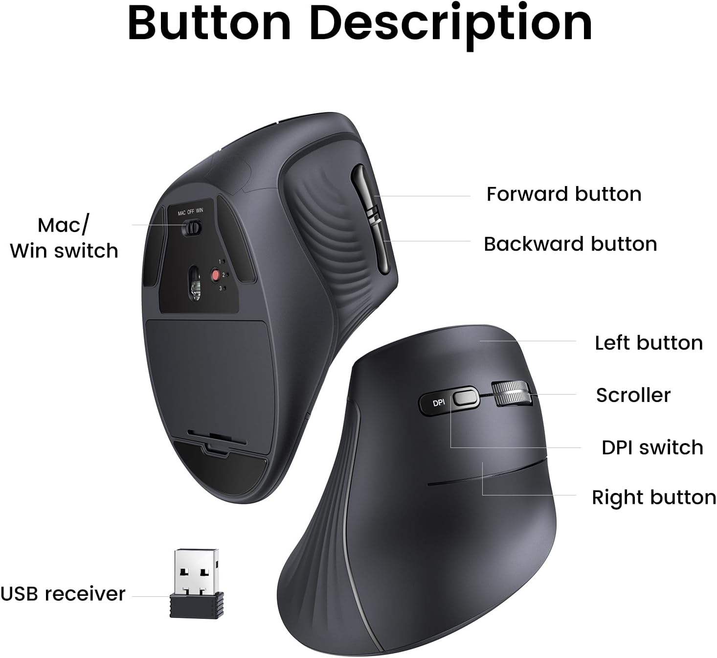 Ergonomic Mouse Vertical - UGREEN MU008 Pionowa Bezprzewodowa Mysz Bluetooth